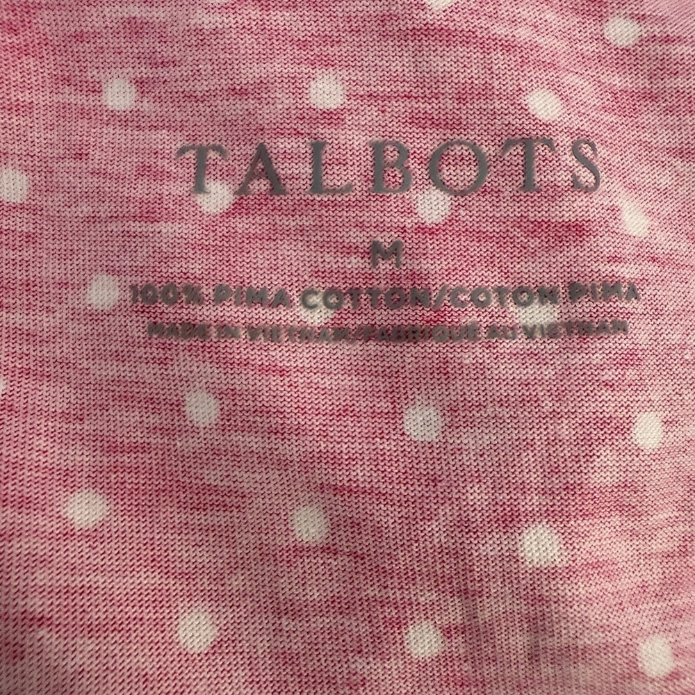 Talbots Pima Cotton Pink Polka Dot Boat Neck Top Size Medium - Picture 2 of 5